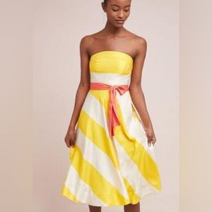 Anthropologie Maeve yellow & white sunshine stripe strapless party dress 8